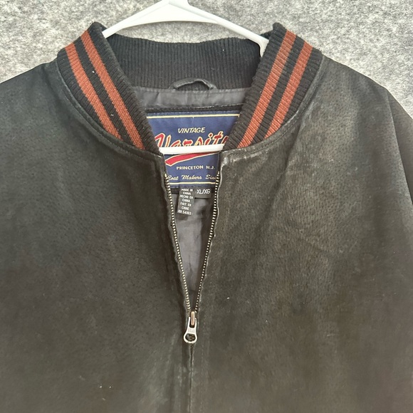 Vintage Varsity Letterman Mens Jacket XL Black Brown Elbow Patches Full Zip - Picture 10 of 15